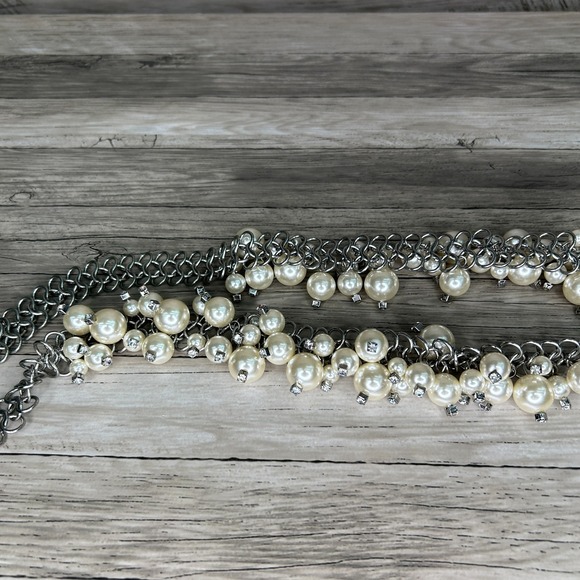 Chicos Belt Womens Belt M/L? Silver Rhinestone Diamond Metal Pearl Bead - Picture 5 of 8